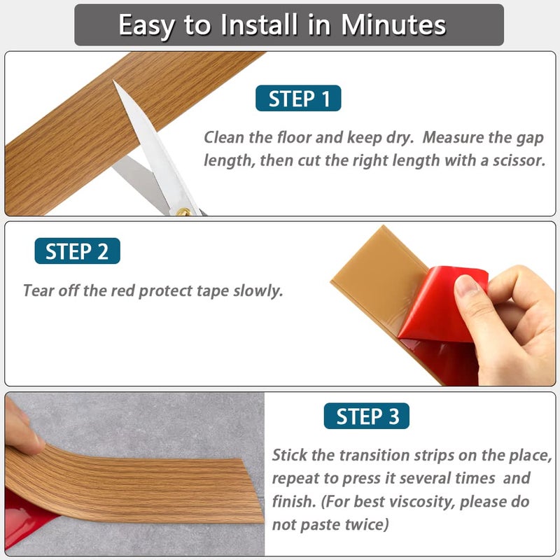 LSGCQ Floor Transition Strip 1.57"" Self Adhesive Flat Vinyl Flooring Transitions Strip with Strong Backing Wood Grain 4cm, 3.28FT, Brown Wood Grain - Image 5